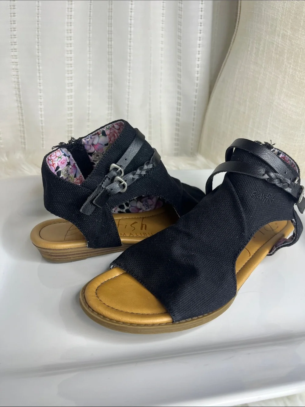 NFS- Blowfish Malibu Comfort Canvas Black Open-Toe Slingback Sandals